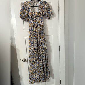 Aakaa Blue and Yellow Floral Maxi Dress